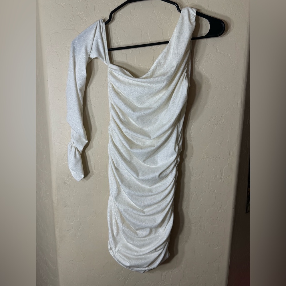 Lucy in the Sky White One Shoulder Ruched Bodycon Mini Dress XS Party